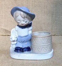 Vintage Sweet Boy with Bunny Rabbit Porcelain Toothpick Holder - $14.85