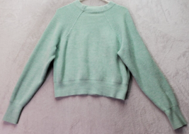Free People Sweater Womens Medium Green Knit Cotton Long Raglan Sleeve Crew Neck - £19.53 GBP