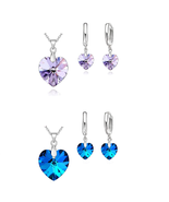 925 Sterling Silver Plated Austrian Crystal Heart Jewelry Set - FAST SHI... - $7.99