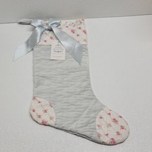 Simply Shabby Chic Blue Pink Floral Rose Christmas Stocking Bow Happy Holiday - £35.22 GBP