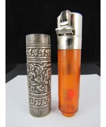 RARE! lighter STERLING SILVER &amp; DICE tube cylinder cigarette VINTAGE ele... - $205.69