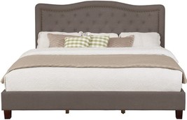 Nhi Express Angelina Button Tufted Headbord Upholstered Platform Bed With, Brown - £300.46 GBP