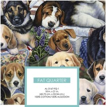 Fat Quarter - Puppies Puppy Dogs Animals 18&quot; x 21&quot; Precut Cotton Fabric M203.14 - £11.98 GBP