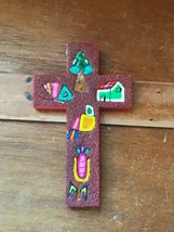 Small Colorful Painted w Sand Wood Religious CROSS – 3 and 5/8th’s x 5 and 7/8th - £8.86 GBP