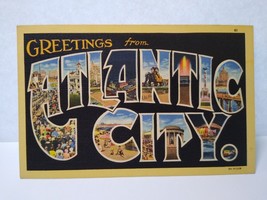 Greetings From Atlantic City New Jersey Large Letter Postcard Linen Lucy... - $12.83