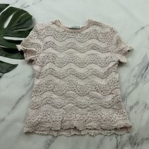 Gemilli Womens Vintage Y2k Lace Crop Top Size M Pastel Pink Stripe Crew ... - $24.74