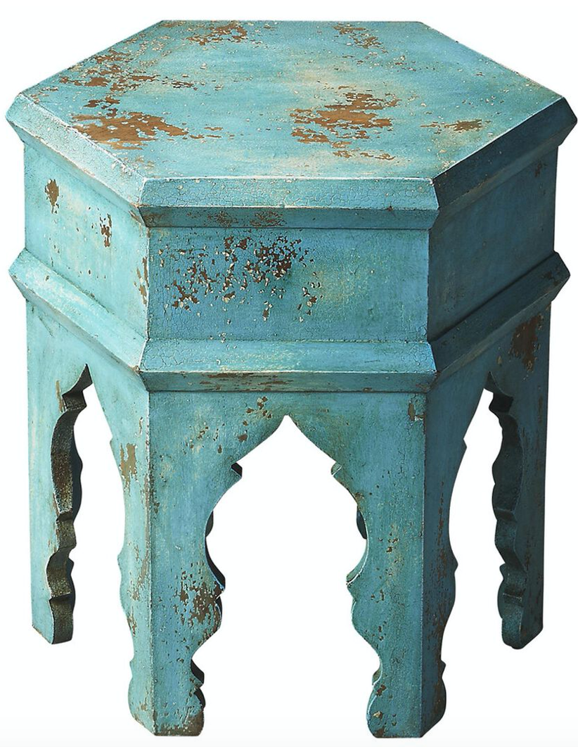 Anthropologie Style Blue Moroccan Farmhouse Accent Side Table - INDIA - $308.88