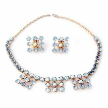 VTG 1950s Blue Aurora Borealis Rhinestone Parure Necklace Earrings Set ✨ - $59.35