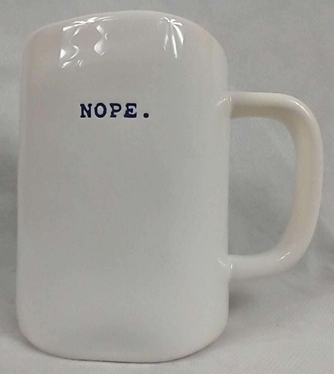 Rae Dunn Nope Typewriter Print White Coffee Cup Mug Blue Interior By Mag... - $14.95