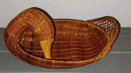 Vintage Wicker Woven Duck Basket with Wood Beak 10&quot; X 5&quot; X 7&quot; - $9.99