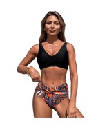Women&#39;s High Waist Bikini Set Sports Bra Top with Printed Bottom, Paisle... - €27,64 EUR