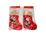 2 VINTAGE FOREVER BEAUTIFUL CHRISTMAS RED STOCKINGS W/ SANTA CLAUS NEW N... - $14.25