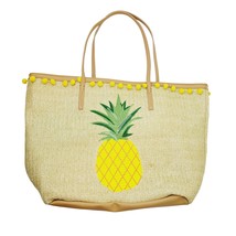Pineapple Dreams Tote Bag Payless Brown Yellow Woven Tan Beach Vacation - £15.55 GBP