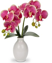 Briful Orchids Artificial Flowers Pink Faux Orchids With Ceramic Vase Fake - £33.56 GBP