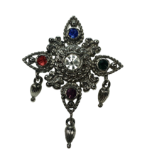 Vintage Signed Designer Bob Mackie Maltese Cross Brooch Pin Silver Tone Jeweled - £26.89 GBP