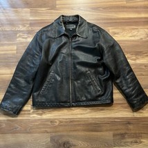 J. Crew Vintage Black Pebbled Distressed Leather Men’s Full Zip Lined Ja... - £190.29 GBP