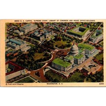 Vintage Linen Postcard, US Capitol Mall Todd Aerial Mapping Washington DC Suprem - £14.57 GBP