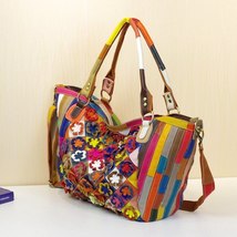 Leather Women Multi-color Stripes Stitching Handbag Fashion Casual Shoulder Flow - £79.93 GBP