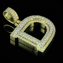 2CT Diamante Colgante Charm Real 14K Oro Amarillo Chapado Traje Inicial D Carta - £281.24 GBP