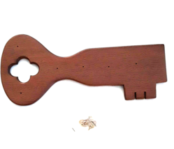 Enesco Wood Key Shaped Key Holder Hook Dark Brown Skeleton Key Japan Vintage - £13.05 GBP