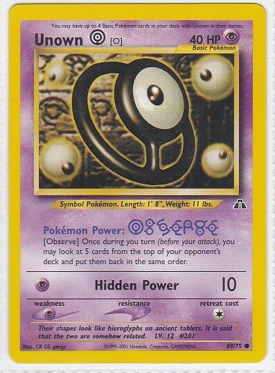 M) Pokemon Nintendo GAMEFREAK Collector Trading Card Unown 69/75 40HP - $1.97