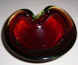 1950&#39;s Vintage Murano Italian Red &amp; Vaseline Cenedese Geode Bowl - £313.63 GBP