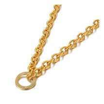 Lokaer Titanium Stainless Steel Crystal Circle Charm Bracelet Necklaces Hiphop/R - £24.39 GBP
