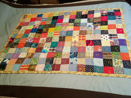 Vintage 45 3/4&quot; x 33 1/2&quot; Tablecloth Colorful Patchwork Square Baby Quilt - £23.65 GBP