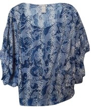 Alberto Makali Kimono Sleeve Draping Blue Print Knit Top Size M Oversize... - $13.50