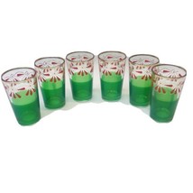 Vintage Venezia Italy Mid Century Green Gold Red Set Of 6 Shot Cordial G... - $78.03