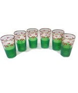 Vintage Venezia Italy Mid Century Green Gold Red Set Of 6 Shot Cordial G... - £61.40 GBP