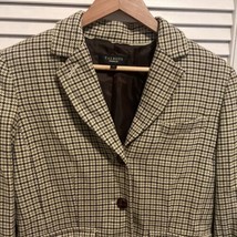 Talbots Women&#39;s Green &amp; Brown Houndstooth Wool Blazer Jacket - Size 8 - £20.56 GBP