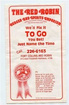 Red Robin America&#39;s Burgers &amp; Spirits Emporium Menu Fort Collins Colorado 1980 - £22.15 GBP