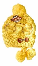 Women&#39;s Knit Hat Flannel Lined with Pom Poms Heat Saving Interior Yellow - £6.42 GBP
