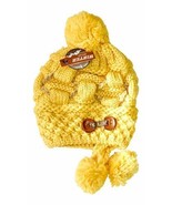 Women&#39;s Knit Hat Flannel Lined with Pom Poms Heat Saving Interior Yellow - £6.31 GBP