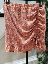 Moa Moa Straight &amp; Pencil Skirt Womens Orange Floral Elastic Waist Ruffl... - $24.75