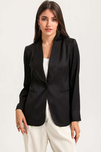 Black Collared Neck Single Breasted Blazer with Pockets - £36.26 GBP