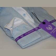Mens 100% Linen Summer Shirt J.Valintin Turkey-Usa High Collar OBR78-09 Blue image 9