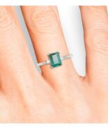 VINTAGE BEAUTIFUL GREEN EMERALD & DIAMOND RING 14K WHITE GOLD BAGUETTE CUT SZ 6⅝ - $277.15