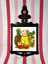 Charming Vintage Seven Star Tile &amp; Cast Iron Color Pitcher &amp; Fruit Design Trivet - £12.78 GBP