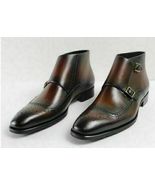 Men&#39;s Handmade Brogue Double Monk Brown Chukka Boots Leather Formal Casu... - £126.40 GBP
