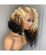 Curly blonde brown black human hair bob lace front wig/3 tone blonde bob... - $330.00+