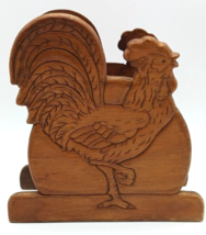 Vintage Wood Rooster Napkin Holder Wooden Brown Kitchen Decor - £11.82 GBP
