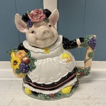 Fitz And Floyd Springtime Prudence Pig Ceramic 35 Oz Teapot 1993 Vintage Taiwan - $39.59