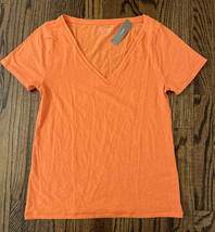 NEW JCrew Women’s Stretch Linen V-Neck T-Shirt Size M Fire Lily Orange NWT - £23.65 GBP