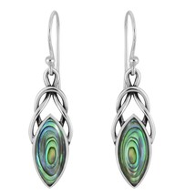 Timeless Celtic Knot Pointed Oval Abalone Shell Sterling Silver Dangle Earrings - £16.34 GBP