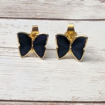 Vintage Clip On Earrings Black &amp; Gold Tone Butterfly - Clip Repair Needed - £5.47 GBP