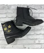 Steve Madden Women’s SZ  10 Black Leather Eloise-P Combat Lace Up Military Boots - $36.74