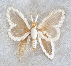 Elegant Monet Mid Century Modern White Gold-tone Butterfly Brooch 1970s Vintage - £10.31 GBP
