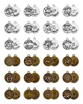 JIALEEY DIY Zodiac Charm Set, 48 Count 4 Sets Antique Tibetan Silver and Bronze - £13.76 GBP